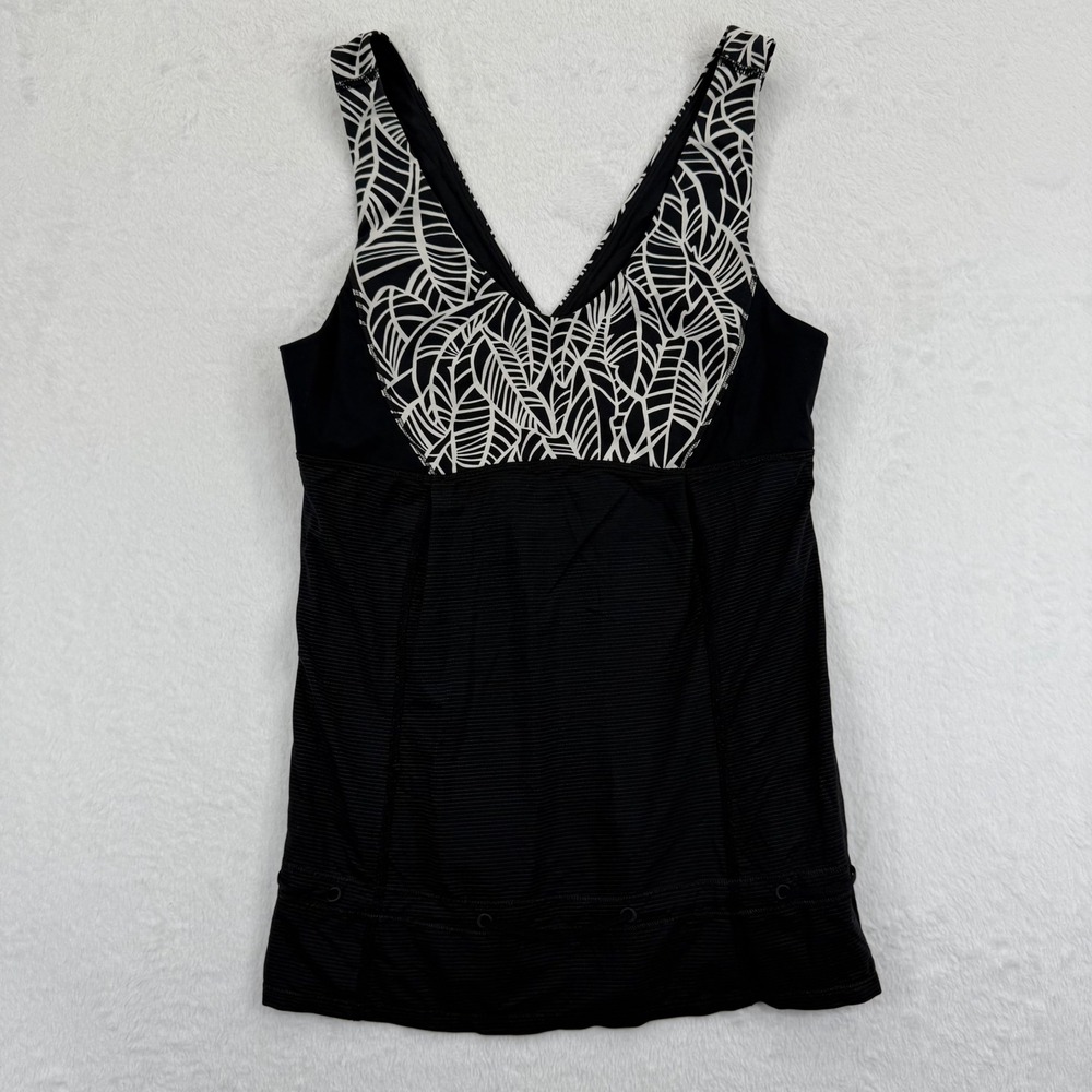 Lululemon Tank Top Size‎ 8 Black White Leaf Print Athletic Sleeveless